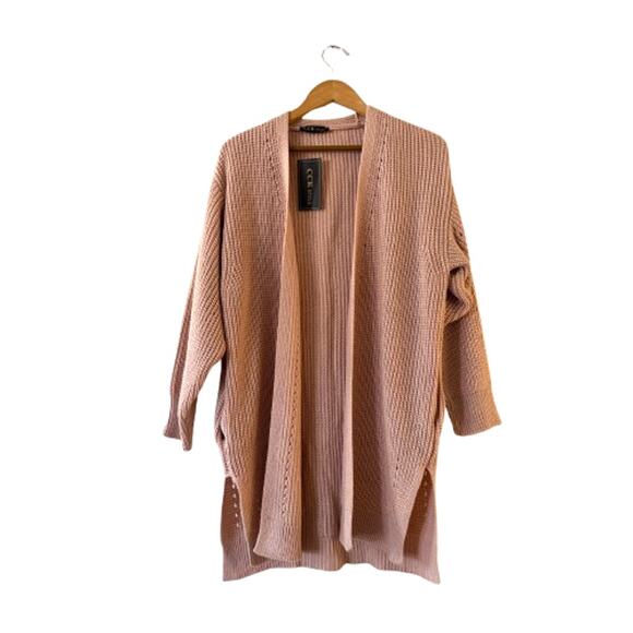 NEW CCK Style Wool-Blend Cardigan M/38 Pink Open Front Long Sleeve Pocket NWT - Picture 3 of 11